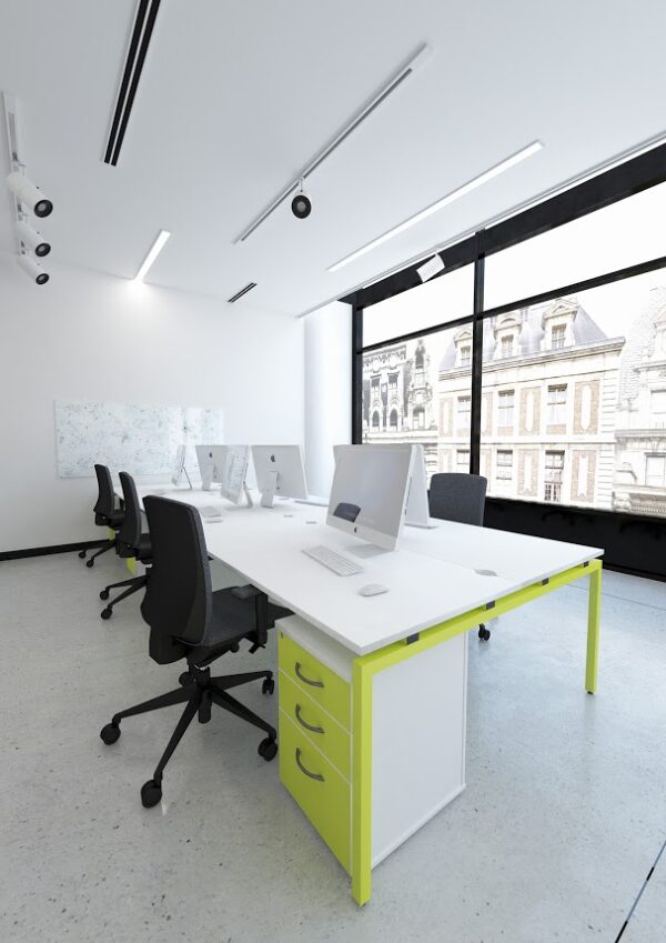 Office Furniture Sheffield Budget bench system shown with green legs