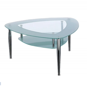 2 tier triangular coffee table with chrome legs