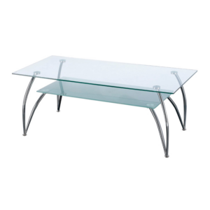 2 tier glass rectangular coffee table with chrome legs