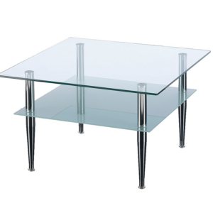 2 Tier square glass table with chrome legs