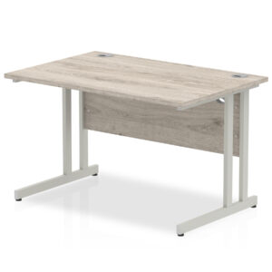 Grey Oak straight desk with silver leg