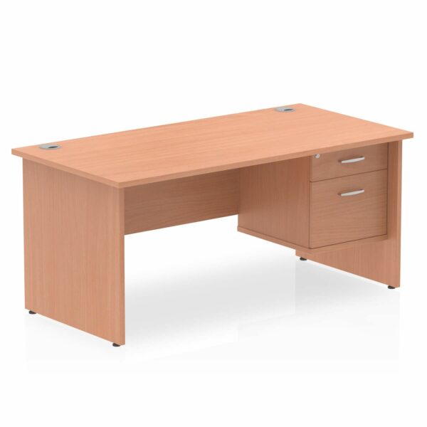Rectangular Panel End Desk with 2 Drawer Fixed Pedestal in beech