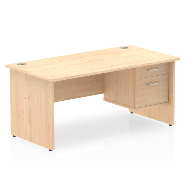 Rectangular Panel End Desk with 2 Drawer Fixed Pedestal in maple