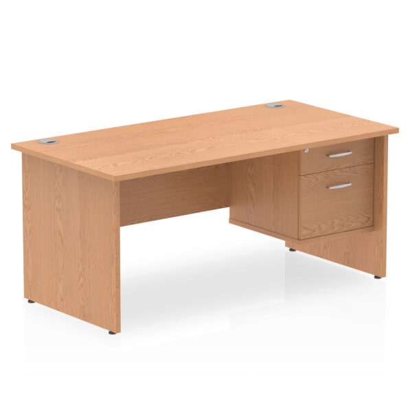 Rectangular Panel End Desk with 2 Drawer Fixed Pedestal in oak