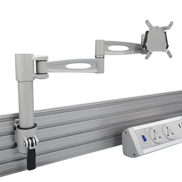 white tool bar monitor arm with power module